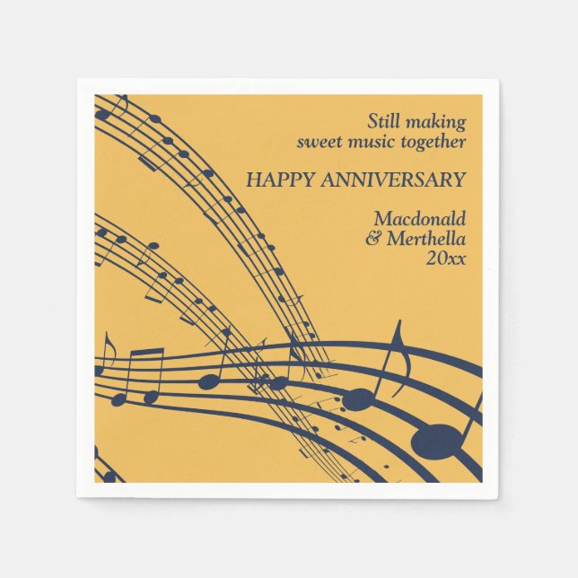 Modern Gold Navy SWEET MUSIC Happy Anniversary Napkin (Front)