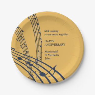 Modern Gold Navy SWEET MUSIC Happy Anniversary Paper Plate