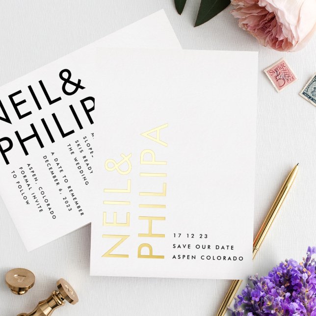 Modern Gold Non-Photo Bold Names Save The Date (Creator Uploaded)