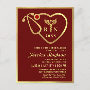 Modern Gold Nursing Graduation Party Invitation Postcard