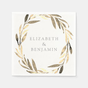 Modern Gold Olive Leaf Wreath Garden Wedding Napkin