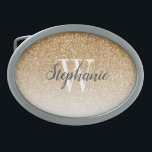 Modern Gold Ombre Faux Glitter Monogram Belt Buckle<br><div class="desc">This chic belt buckle features a gold ombre faux glitter background. Customise it with your initial in white serif font and your name in dark grey handwriting-style brush script.</div>