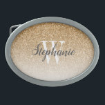 Modern Gold Ombre Faux Glitter Monogram Belt Buckle<br><div class="desc">This chic belt buckle features a gold ombre faux glitter background. Customise it with your initial in white serif font and your name in dark grey handwriting-style brush script.</div>