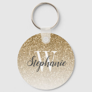 Modern Gold Ombre Faux Glitter Monogram Key Ring