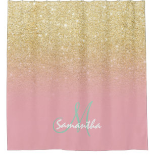 Modern gold ombre pink block personalised shower curtain