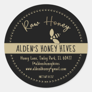 Modern Gold on Black Raw Honey Stylised Honeybee  Classic Round Sticker