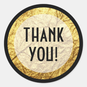 Modern Gold on Black White Stripe Luxury Thank You Classic Round Sticker