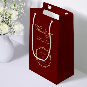Modern Gold on Burgundy Geometric Wedding Favour Small Gift Bag