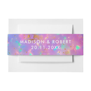 Modern Gold Opal Stone Minimalist Simple Wedding Invitation Belly Band