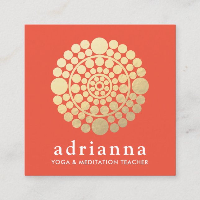 Modern Gold Orange Circle  Mandala Square Business Card (Front)