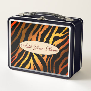 Modern Gold Orange Tiger Add Your Text Metal Lunch Box