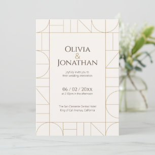 Modern Gold Ornaments Cream Wedding Invitation