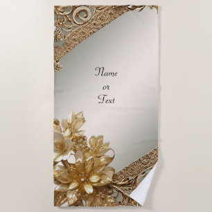 Modern Gold Ornate Floral Beach Towel
