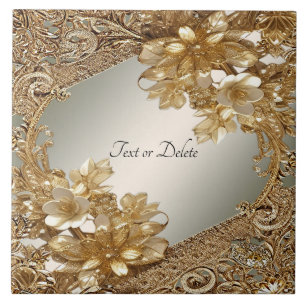 Modern Gold Ornate Floral Ceramic Tile