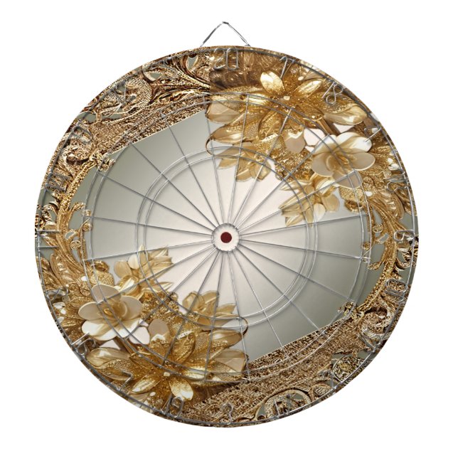 Modern Gold Ornate Floral Dartboard (Front)