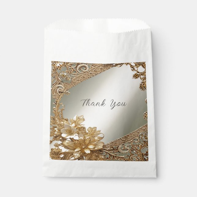 Modern Gold Ornate Floral Favour Bag (Front)