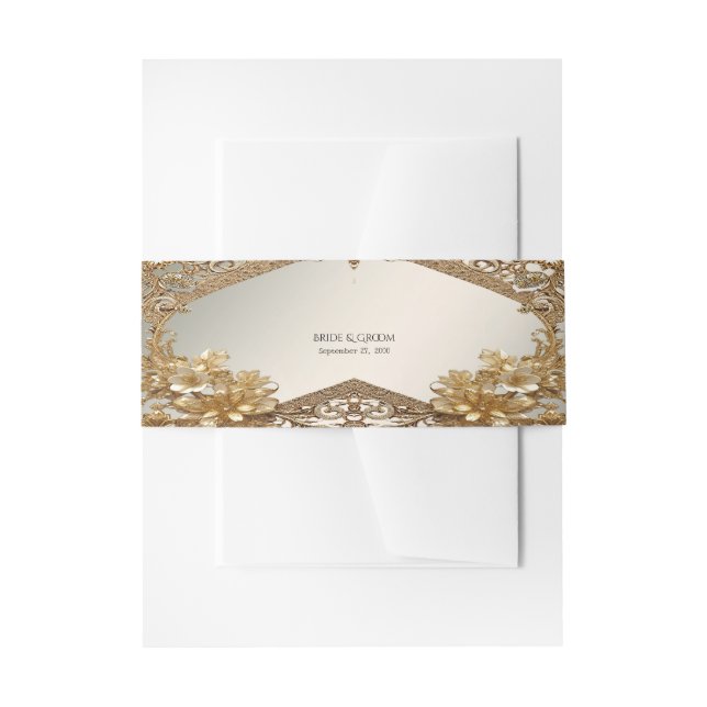Modern Gold Ornate Floral Invitation Belly Band (Front Example)
