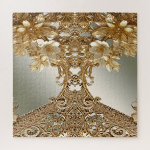 Modern Gold Ornate Floral Jigsaw Puzzle