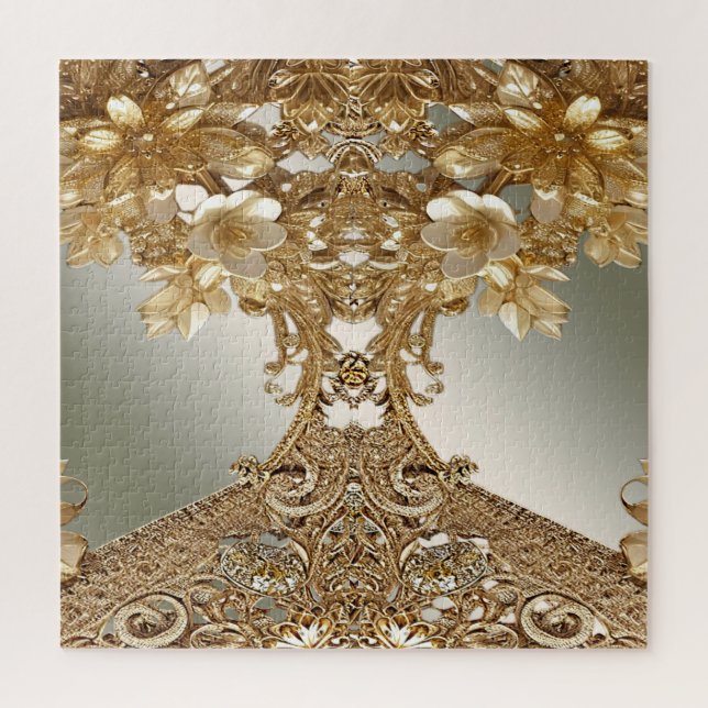 Modern Gold Ornate Floral Jigsaw Puzzle (Vertical)