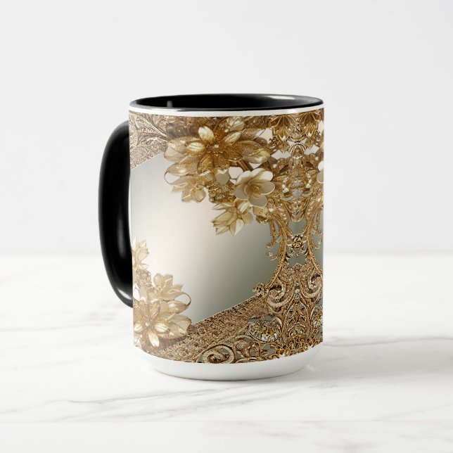 Modern Gold Ornate Floral Mug (Front Left)