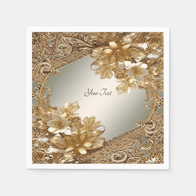 Modern Gold Ornate Floral Napkins (Front)