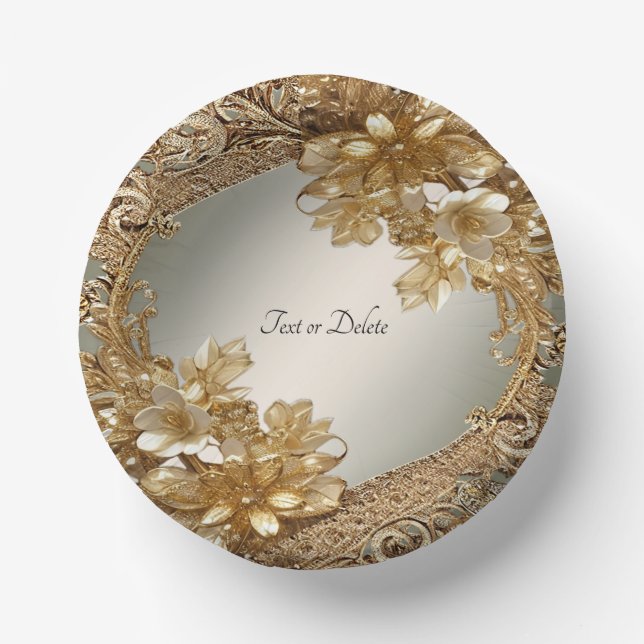 Modern Gold Ornate Floral Paper Bowls Paper Plate (Front)