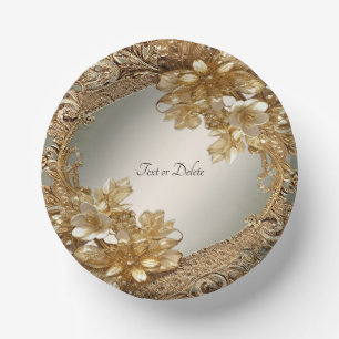 Modern Gold Ornate Floral Paper Bowls Plate