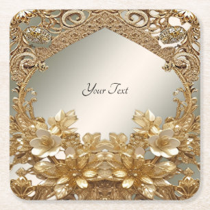 Modern Gold Ornate Floral Paper Coaster