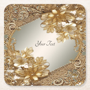 Modern Gold Ornate Floral Paper Coaster