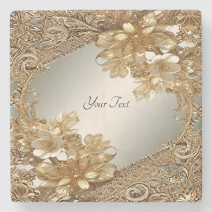 Modern Gold Ornate Floral Stone Coaster