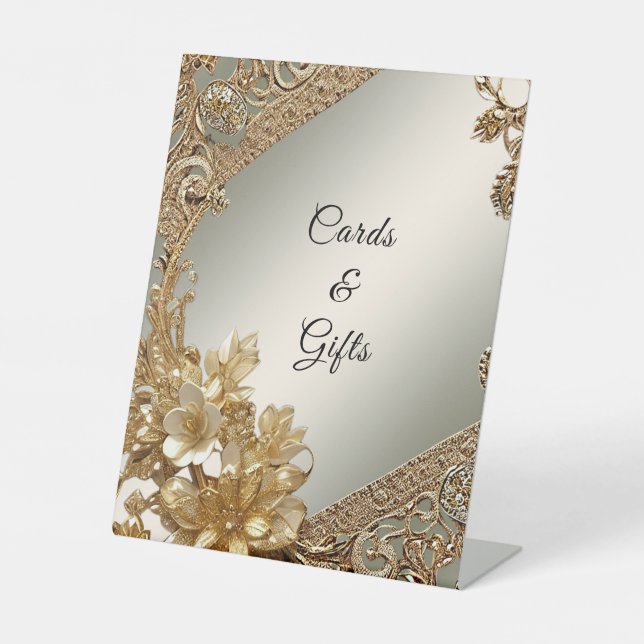 Modern Gold Ornate Floral Tabletop Signs (Front)