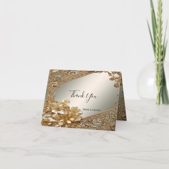 Modern Gold Ornate Floral Thank You Card (Front)