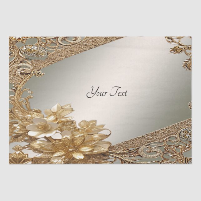 Modern Gold Ornate Floral Tissue Paper (Front)