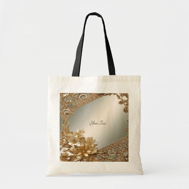 Modern Gold Ornate Floral Tote Bag (Front)