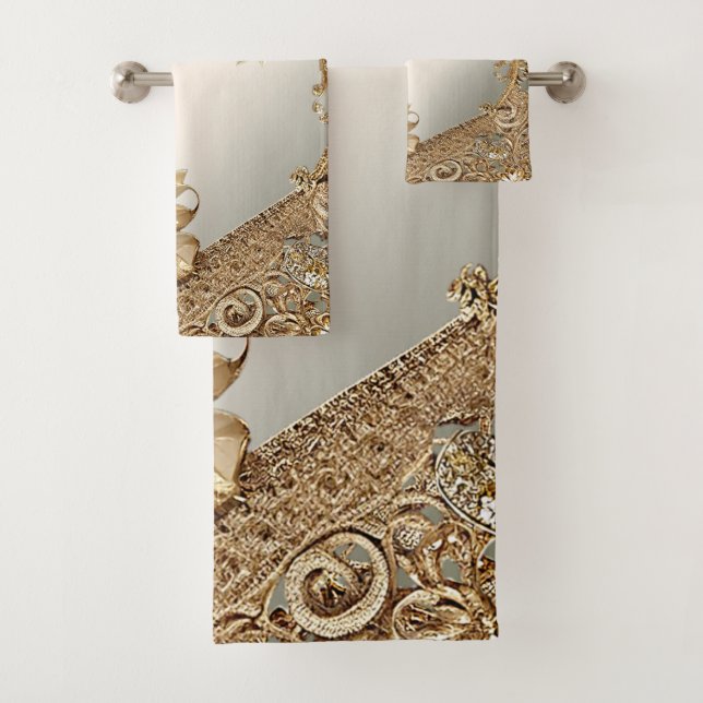 Modern Gold Ornate Floral Towel Set (Insitu)