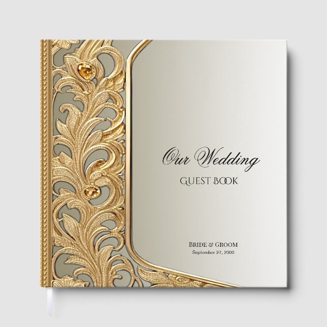 Modern Gold Ornate Guest Book (Front)