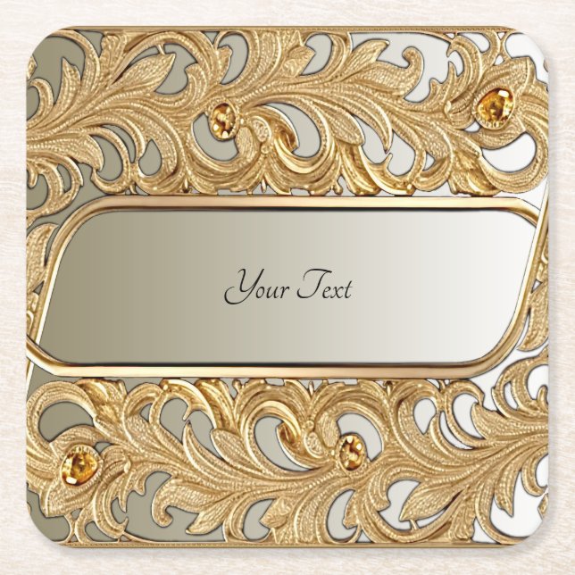 Modern Gold Ornate Paper Coaster (Front)