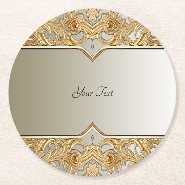 Modern Gold Ornate Paper Coaster (Front)
