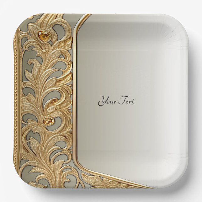 Modern Gold Ornate Paper Plate (Front)