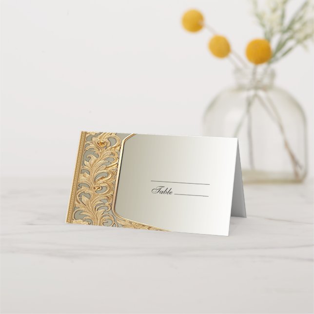 Modern Gold Ornate Place Card (Front)