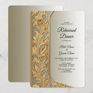 Modern Gold Ornate Rehearsal Dinner Invitation