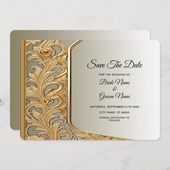 Modern Gold Ornate Save The Date (Front/Back)