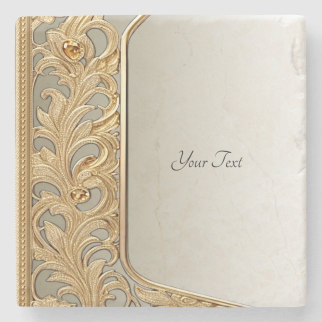 Modern Gold Ornate Stone Coaster (Front)