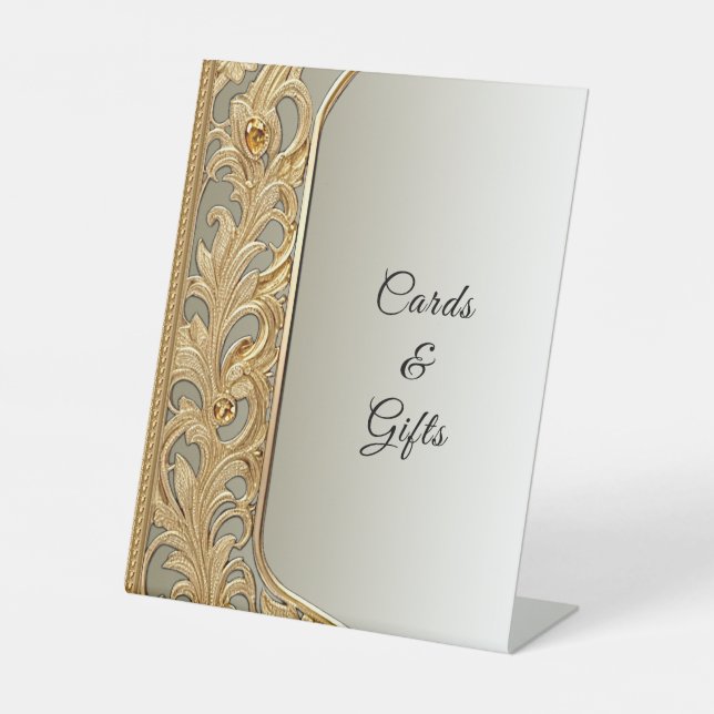 Modern Gold Ornate Tabletop Signs (Front)