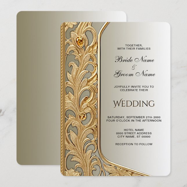 Modern Gold Ornate Wedding Invitation (Front/Back)