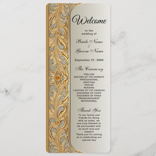 Modern Gold Ornate Wedding Program Programme (Front)