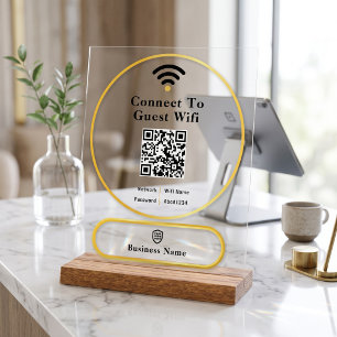Modern Gold Outline Business Wifi Password Acrylic Sign