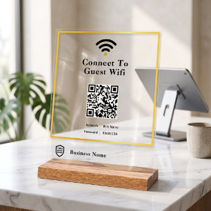 Modern Gold Outline Business Wifi Password Acrylic Sign