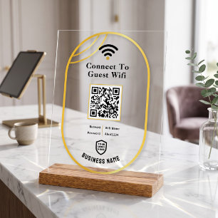 Modern Gold Outline Business Wifi Password Acrylic Sign