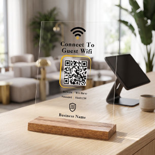 Modern Gold Outline Business Wifi Password Acrylic Sign